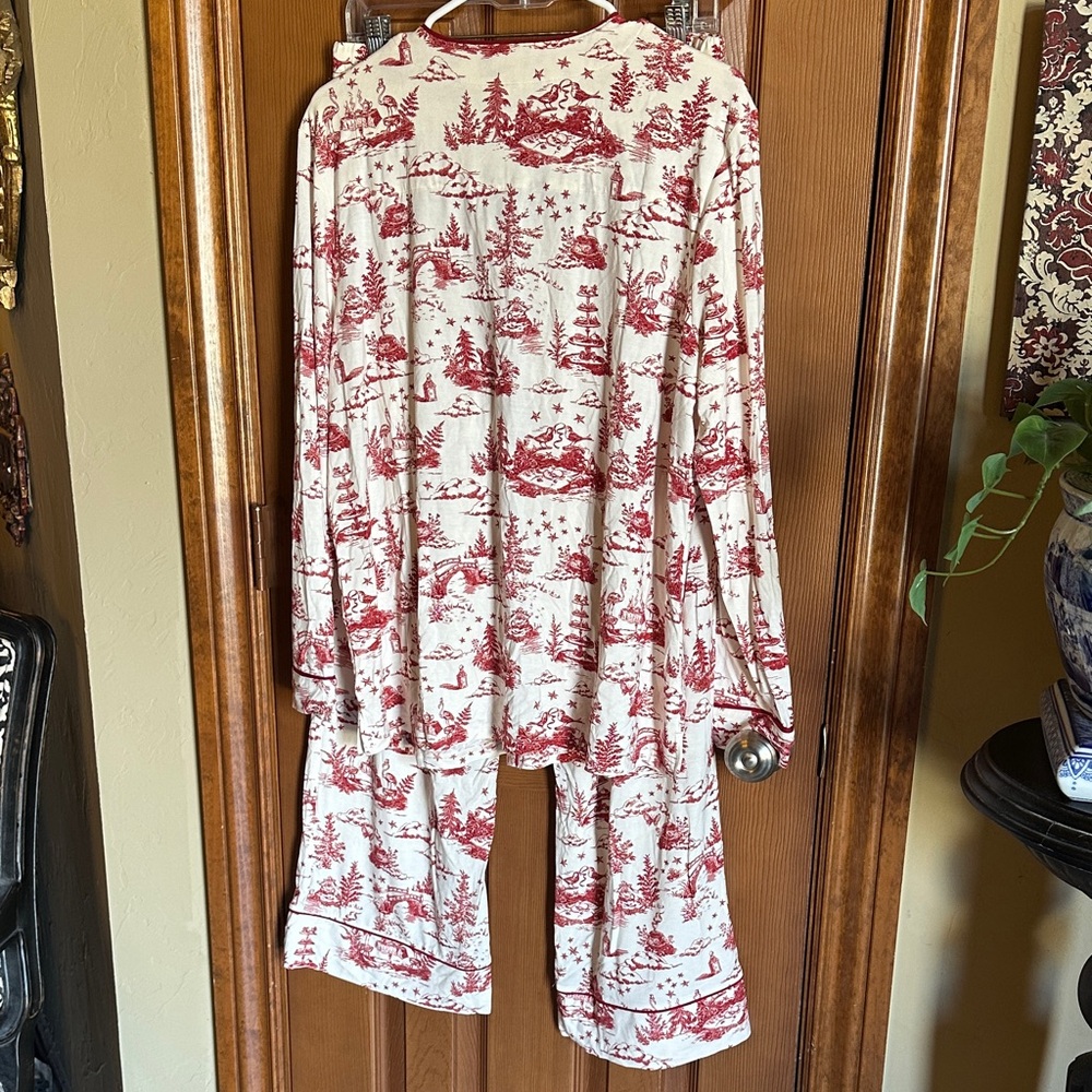NWT Soma Cool Nights Red and White Chinoiserie Print Pajama Set, size Large - Picture 7 of 9
